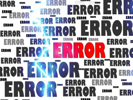 Immagine di una serie di   versioni grafiche di diverse dimensioni, colori e font della parola "Error"